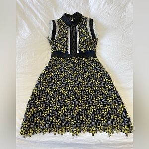 Self-Portrait Black and Yellow Floral Lace Mini Dress